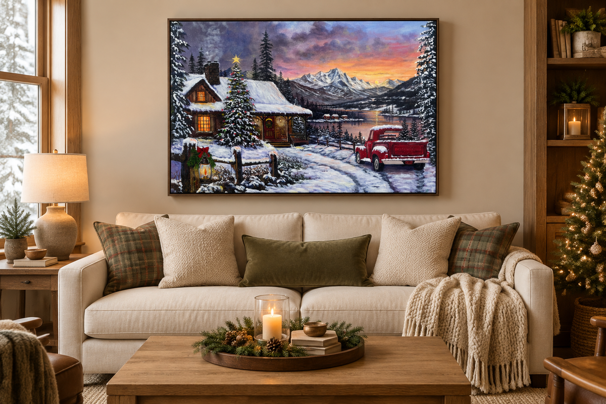 Christmas at the Lake in a cozy cabin living room